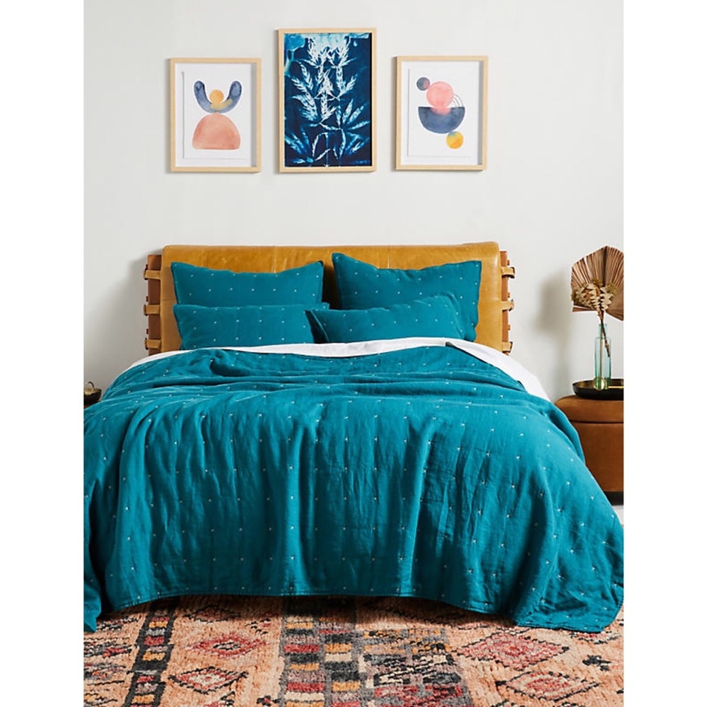 Anthropologie Moderna Linen Quilt Teal King